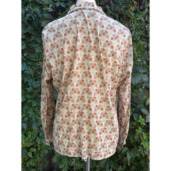 70s Bleyle Ditzy Floral Blouse 100% Cotton Button-Up Shirt Ivory Orange Carnatio - Picture 4 of 12